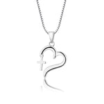 SALE! Sterling Silver Children's Cross Heart Necklace (BCN-Dangling Cross Heart)