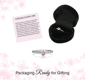 Sterling Silver Rope Ring with Pink CZ Heart for Girls