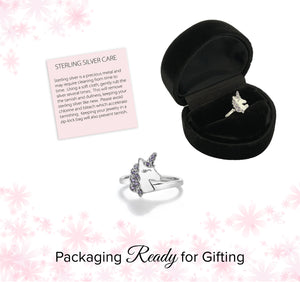 Sterling Silver Toddler Rainbow Unicorn Ring with CZs for Kids
