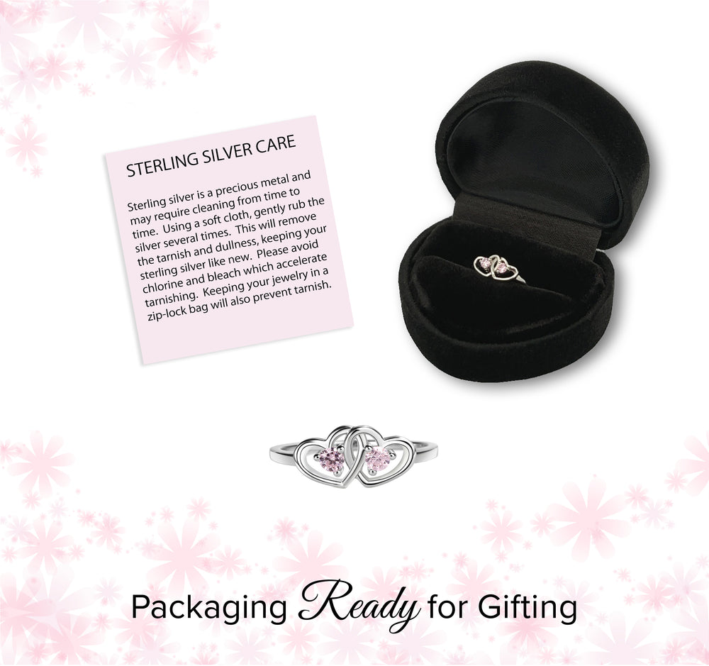 Sterling Silver Baby Ring with Double Hearts and Pink CZs for Girls