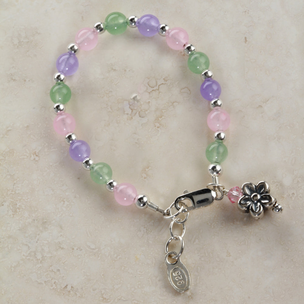 Little Girls Sterling Silver Pastel Bracelet with Daisy Charm for Babies, Toddlers and Kids