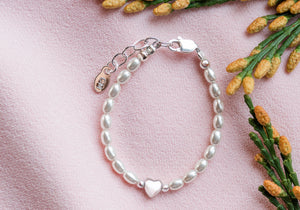 Destiny - Sterling Silver Pearl Baby Bracelet with Drop Heart for Kids