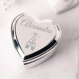 Custom Silver Heart Dance Jewelry Box with Engraving for Girls