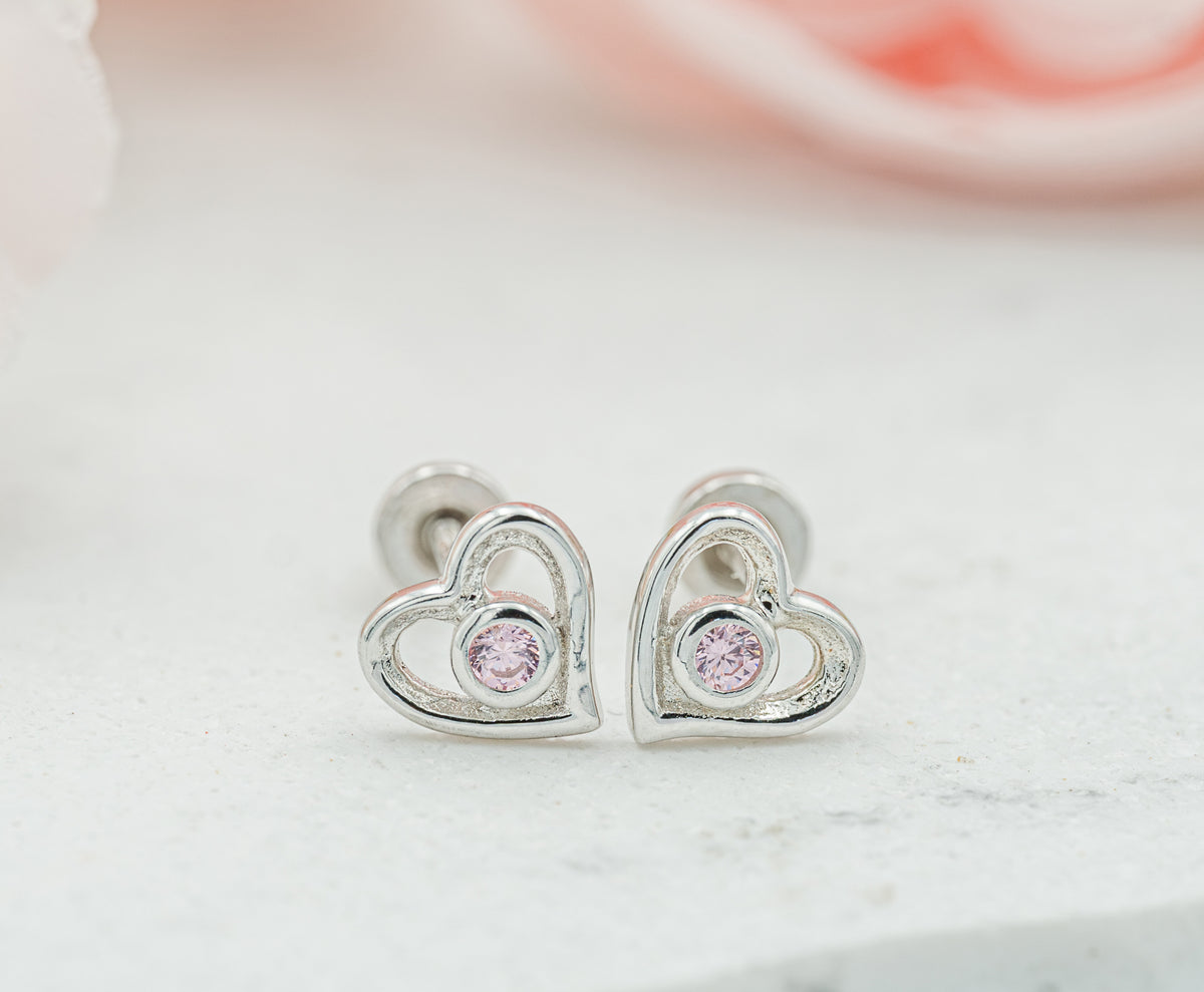 Heart CZ stud earrings in shops Sterling Silver ,Heart studs, CZ earrings, heart earrings, Wedding jewelry ,Tiny studs, cartilage studs, helix