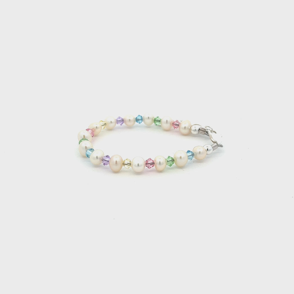 
                
                    Load and play video in Gallery viewer, Sterling Silver Multi-Color Pearl Bracelet for Infant Girls, Toddlers and Kids
                
            