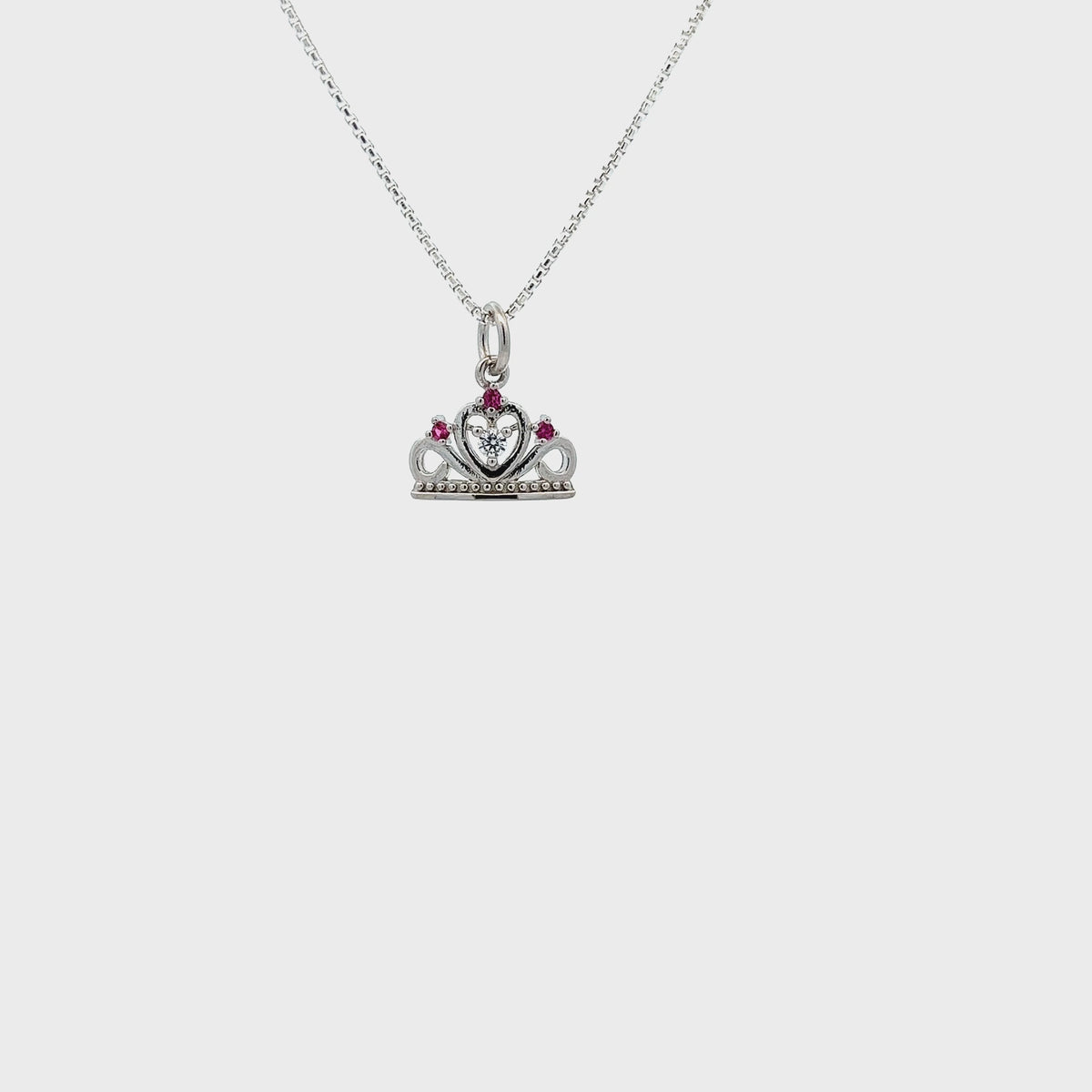 Kids Sterling Silver Princess Tiara Bar Necklace with Crown for