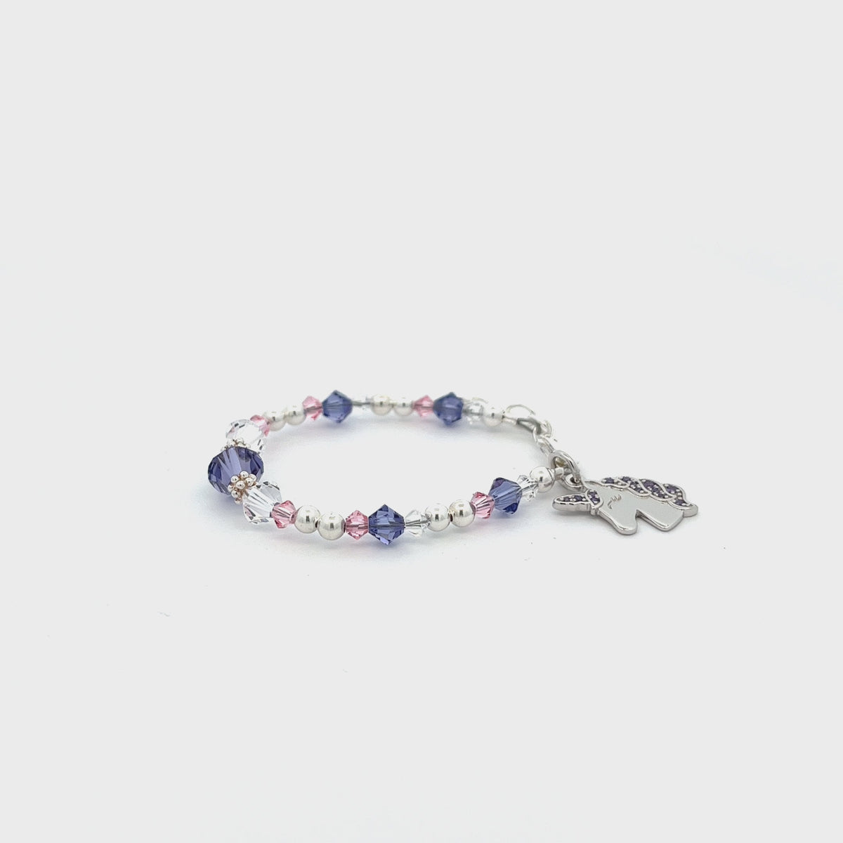 Colorful Crystal Unicorn Silver Bracelet