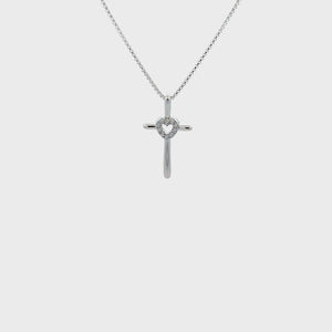 
                
                    Load and play video in Gallery viewer, Sterling Silver Children&amp;#39;s Cross Necklace with CZ Heart
                
            