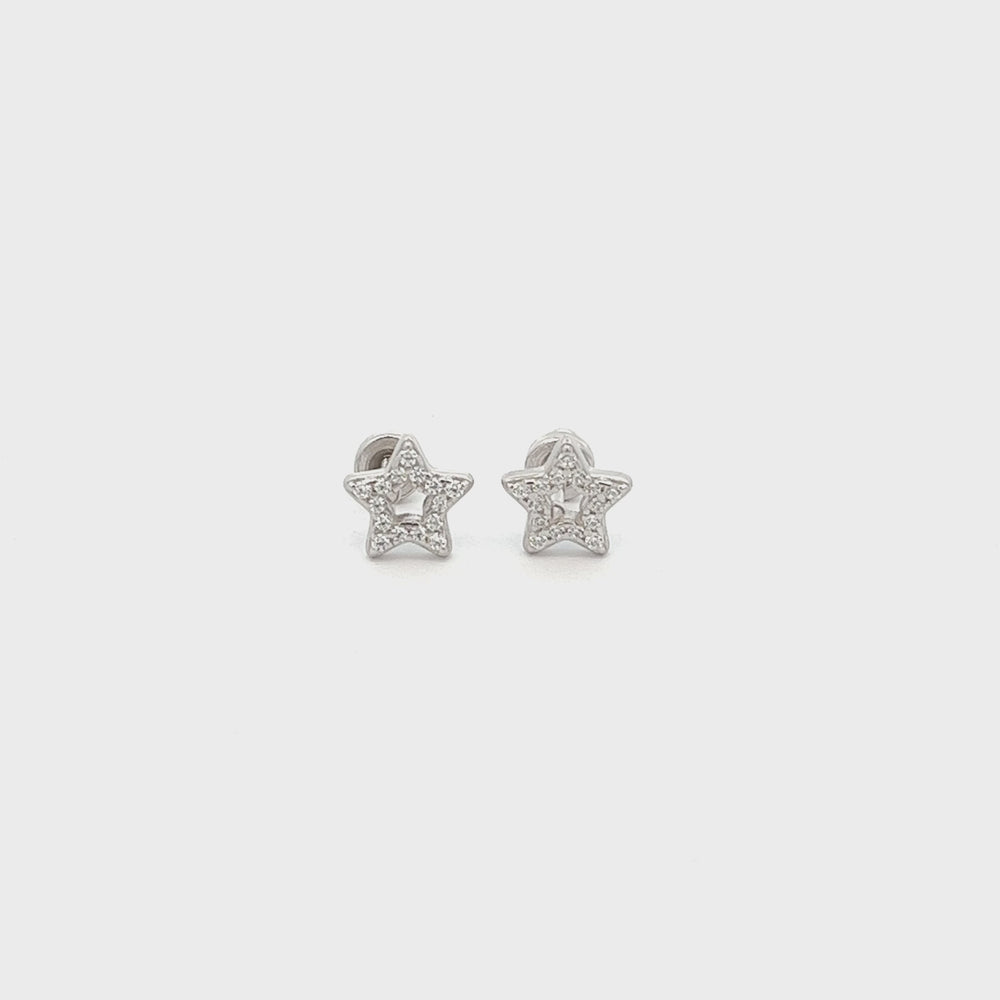 
                
                    Load and play video in Gallery viewer, Sterling Silver Kid&amp;#39;s Hollow Star CZ Screw-Back Earrings
                
            