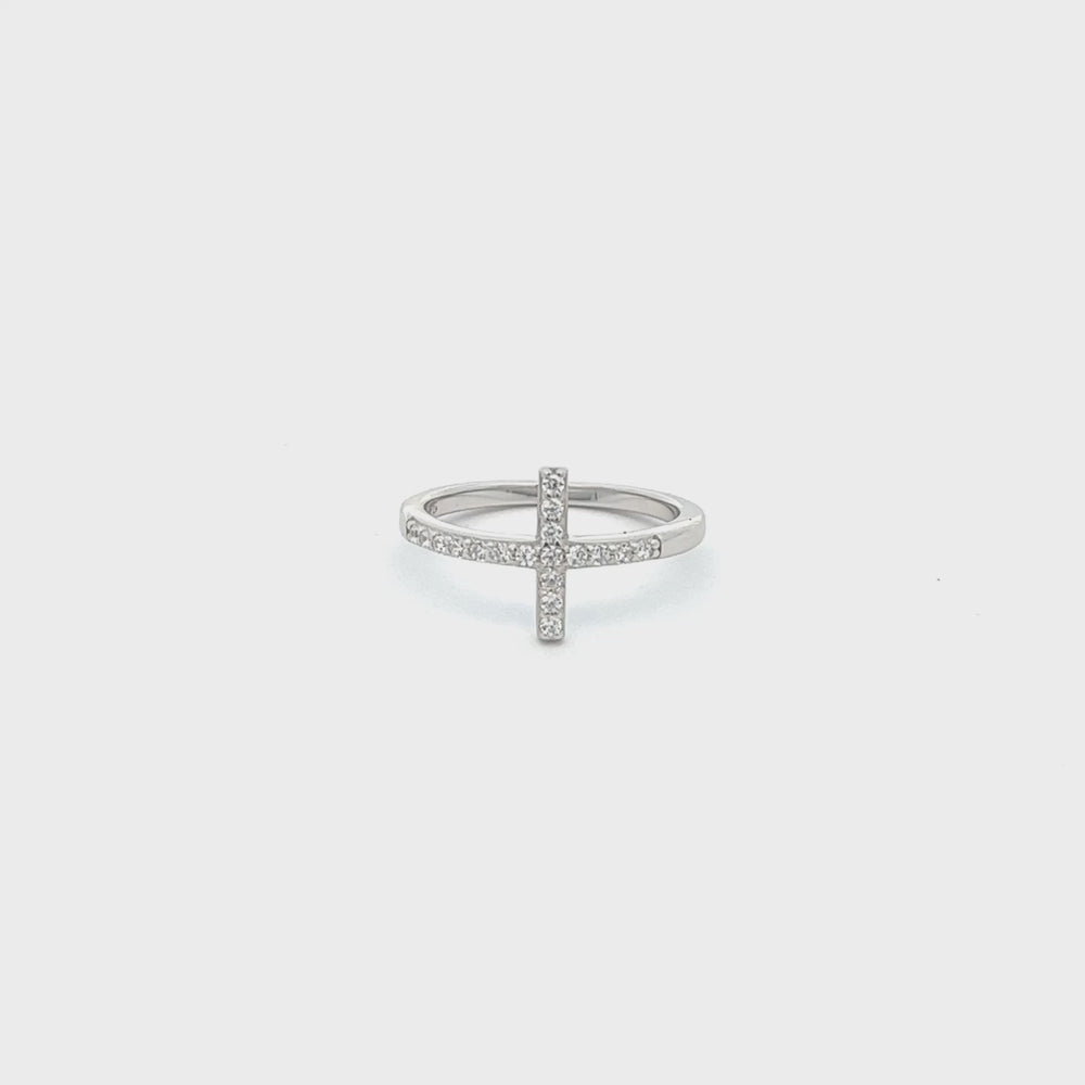 
                
                    Load and play video in Gallery viewer, Sterling Silver Cross Ring with CZs for Teens or Women
                
            