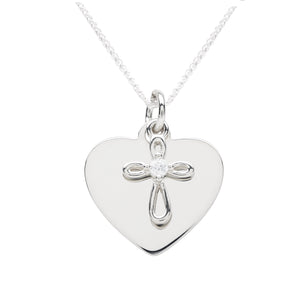 Sterling Silver Children's Engraveable Heart with Cross Necklace