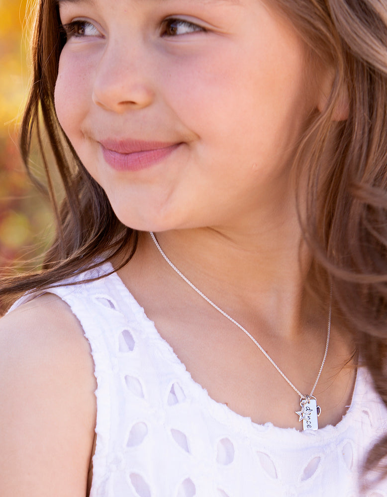 kids silver dance necklace for children's dance recital gift