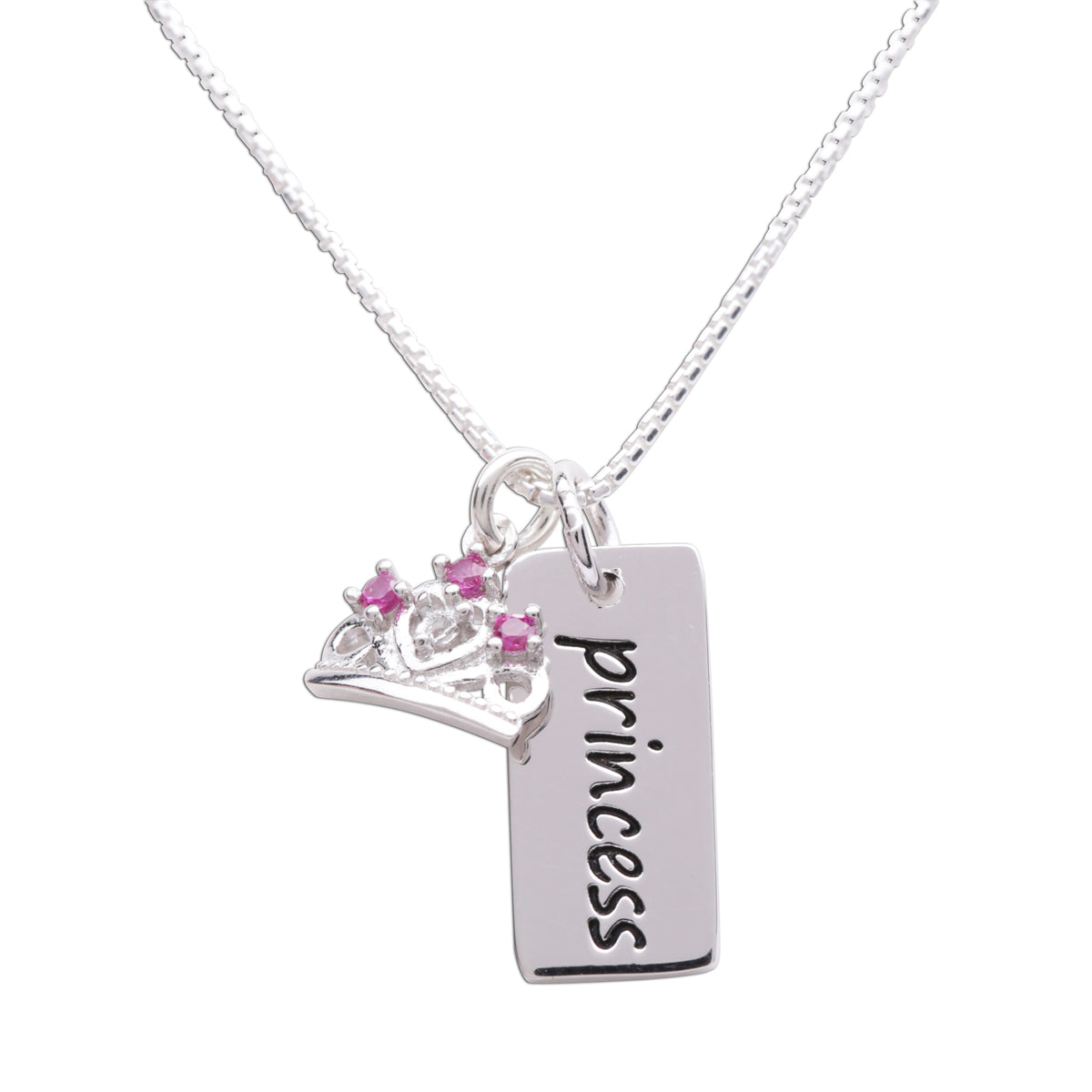 Kids Sterling Silver Princess Tiara Bar Necklace with Crown for