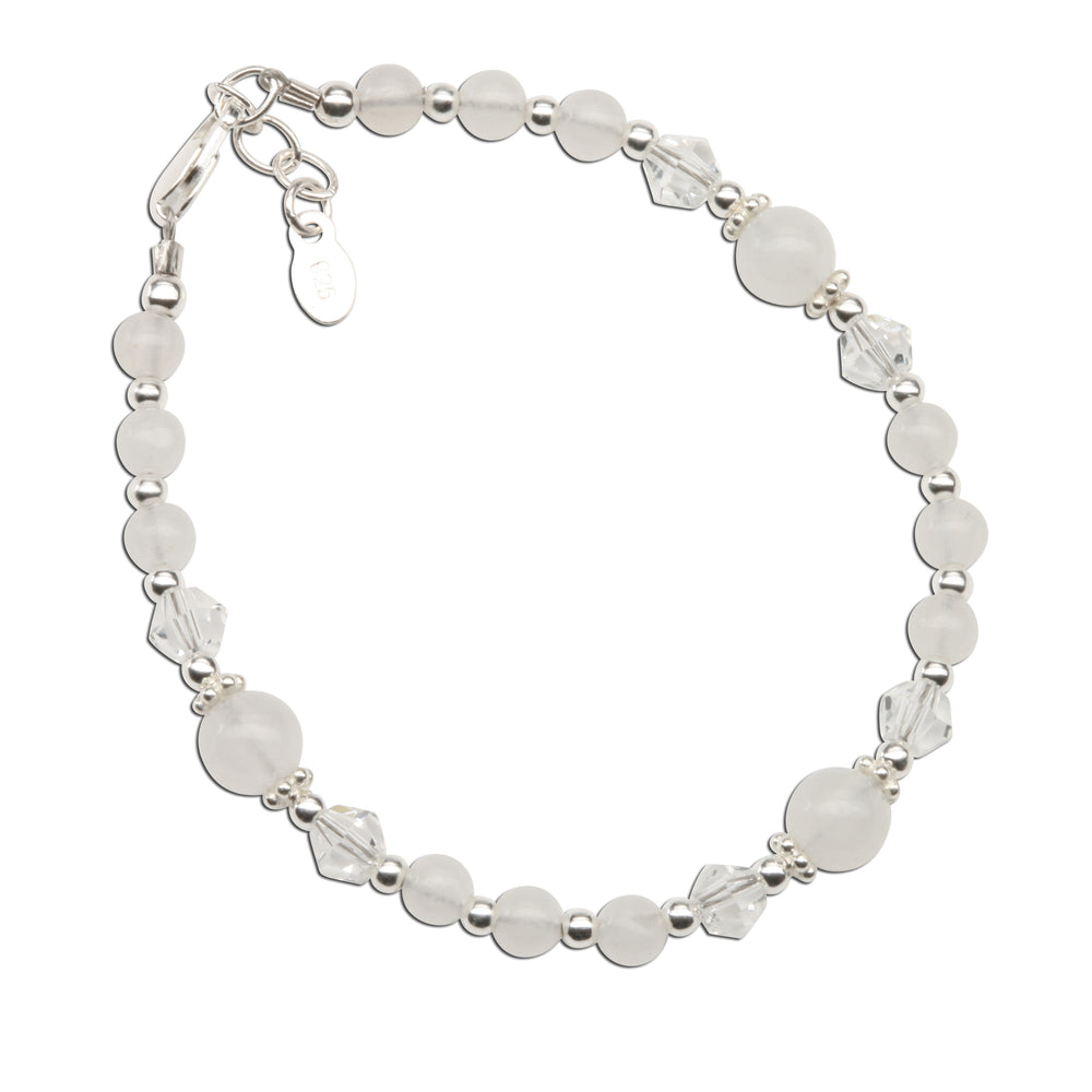Baptism Bracelet with White Jade and Crystals (6-12 years)