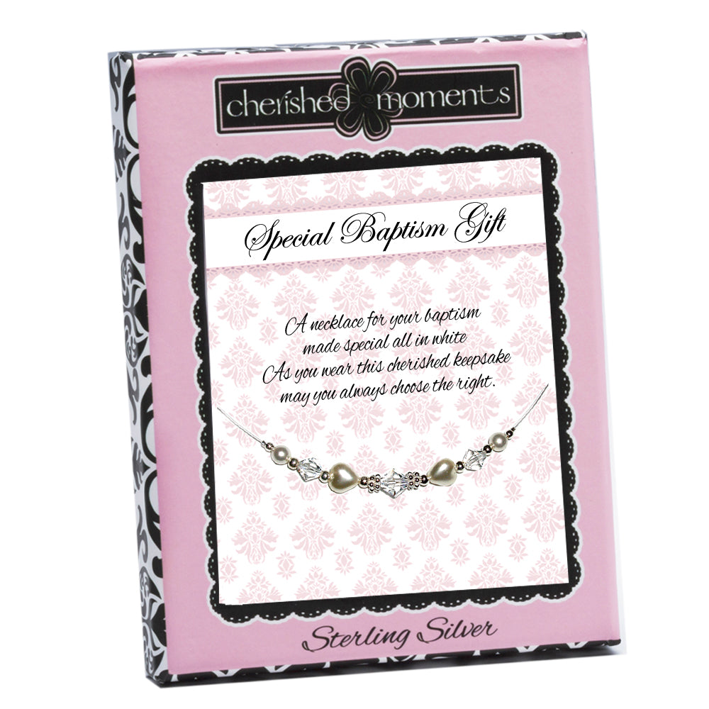 Sterling Silver LDS Baptism Necklace with Pearl Hearts 6 12 years