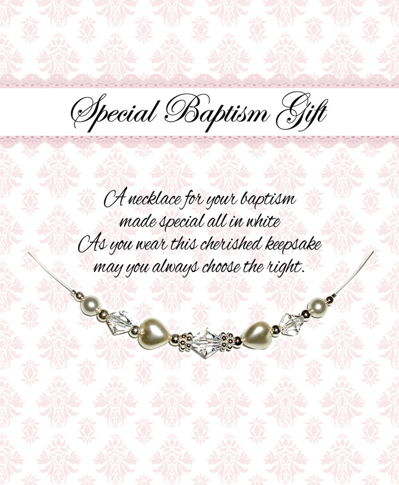 Sterling Silver LDS Baptism Necklace with Pearl Hearts (6-12 years)