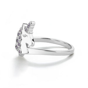 Sterling Silver Kid's Purple Unicorn Ring with CZs