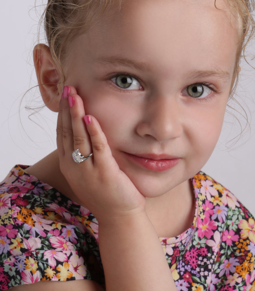 Sterling Silver Toddler Rainbow Unicorn Ring with CZs for Kids