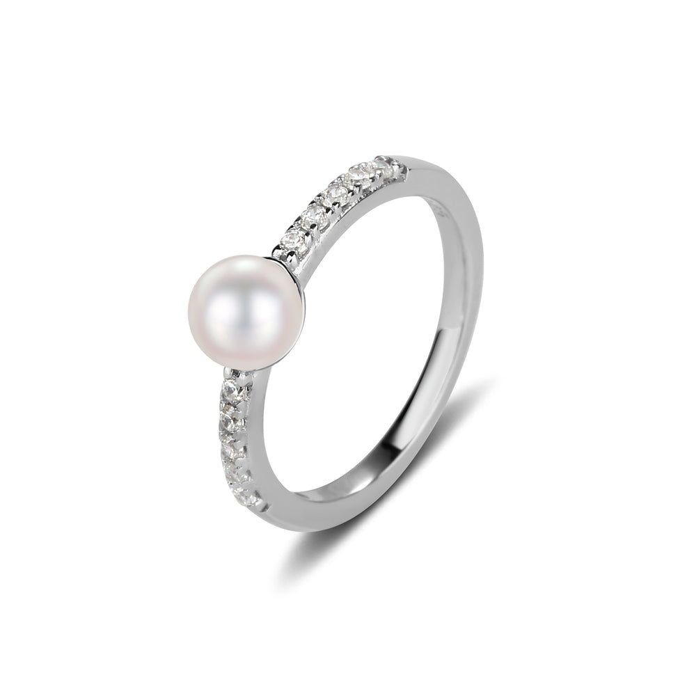 Sterling Silver Pearl Baby Ring with CZs for Kids