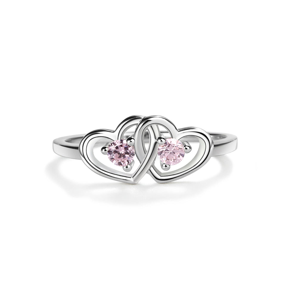 Sterling Silver Baby Ring with Double Hearts and Pink CZs for Girls