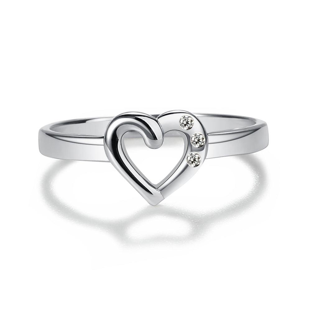 Sterling Silver Open Heart Baby Ring with CZs for Kids (BR-71-Clear)