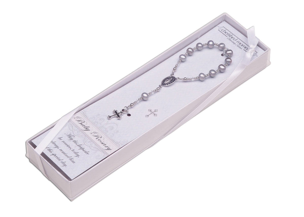 Christening Light Gray Chocolate w/Mini Rosary Cross Bracelet