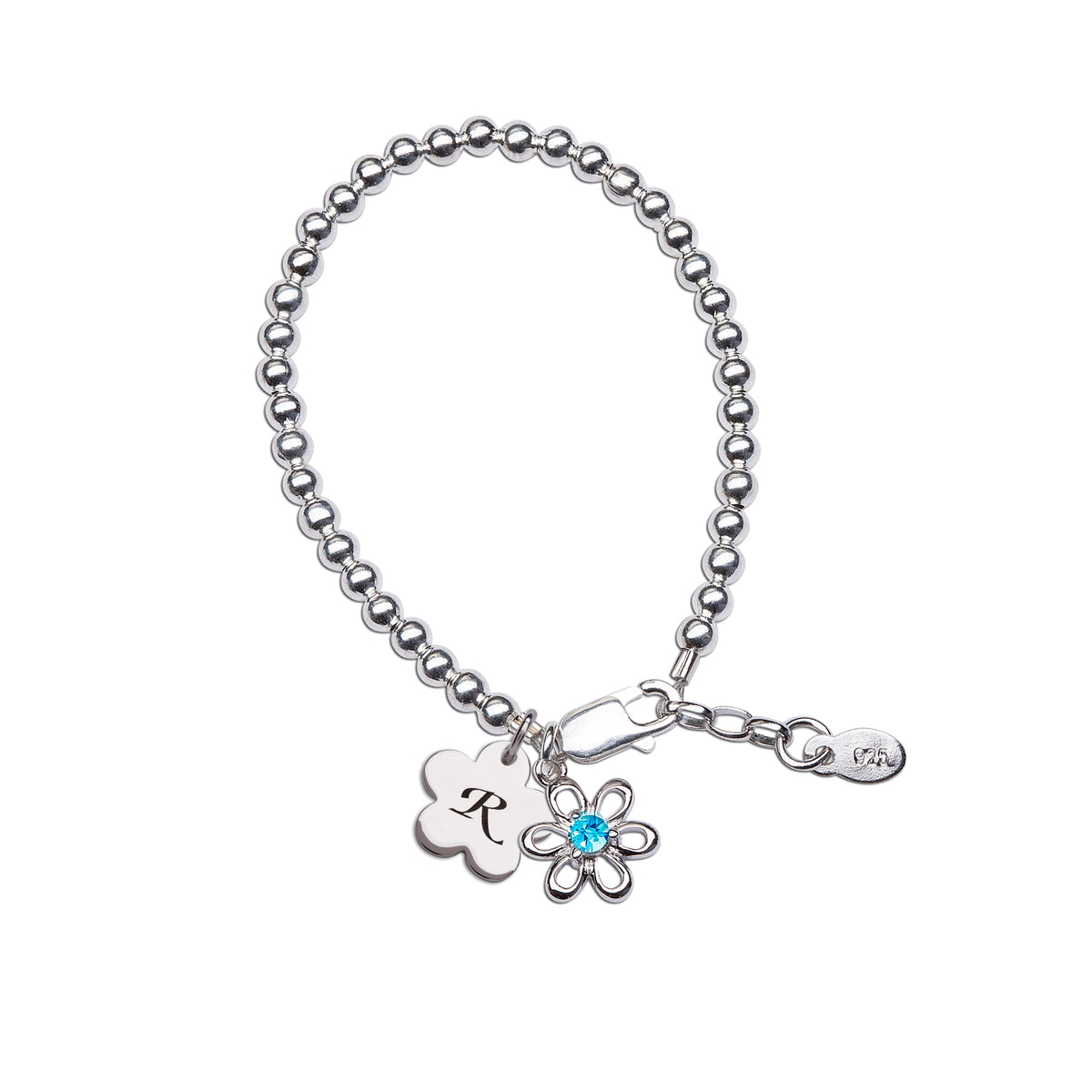 Sterling Silver Daisy Initial Charm Bracelet Gift for Women 