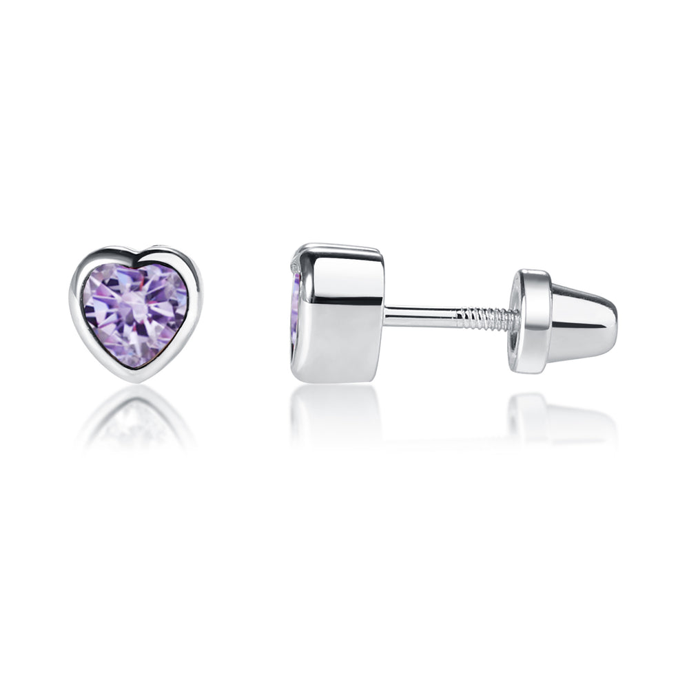 Sterling Silver Birthstone Heart Earrings for Babies and Girls