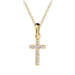 14K Gold-Plated Children's Cross Necklace with CZs for Girls