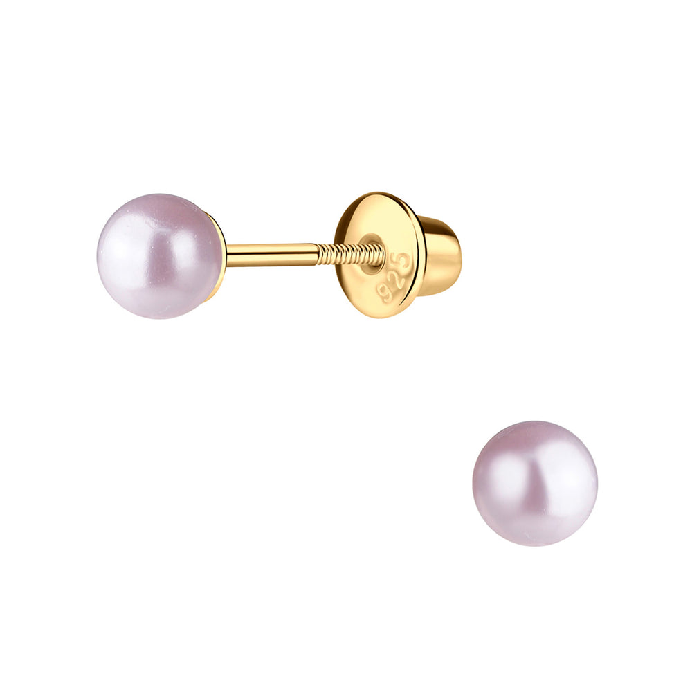 14K Gold-Plated Pink Pearl Earrings for Infants and Kids