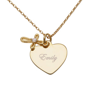 14K Gold-Plated Engraved Heart w/Cross Necklace for Godchild Gift for Girls