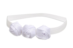 White Baptism Headband with Triple Rosette