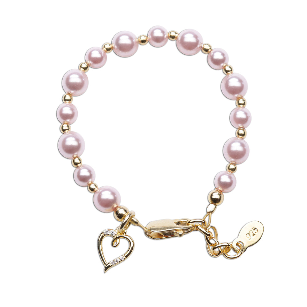 Larkin - 14K Gold Plated Pink Pearl Child's Heart Bracelet Valentines Gift