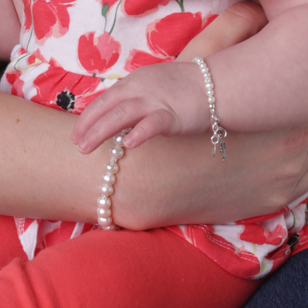 Mom and Me Bracelet Set - Baptism Gift with Cross Charms