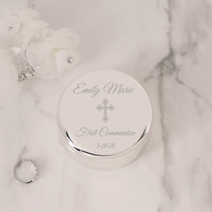 Custom Silver Round Jewelry Box with Engraving