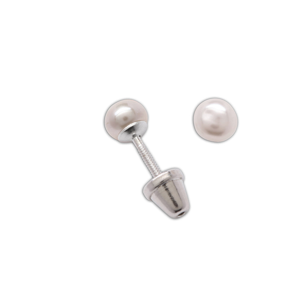 Sterling Silver Kids Freshwater Pearl Earrings-White