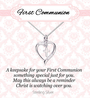 Timeless First Communion Cross Heart Necklace Gift for Girls