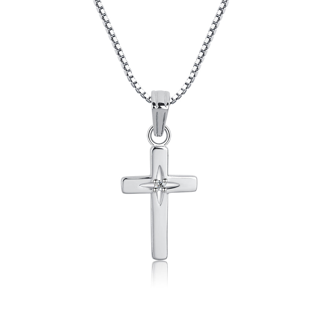 Sterling Silver Cross Necklace with Diamond for Girls
