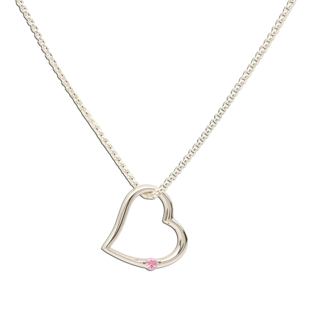 Sterling Silver Girl's Open Heart Pink Sapphire Necklace for Kids
