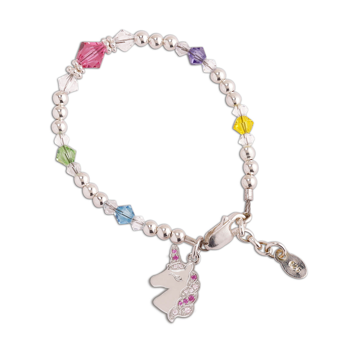 Children's Sterling Silver Pink Unicorn Bracelet for Little Girls Med (1-5 Years)