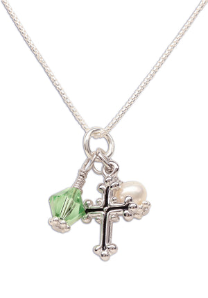 SALE! Sterling Silver Birthstone Cross Necklace for Girls First Communion Gift