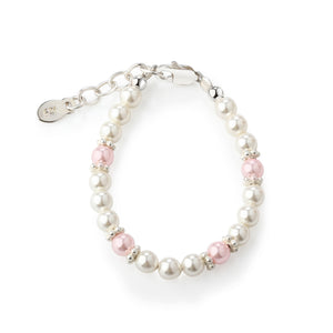 Sterling Silver Pink High-End Austrian Simulated Pearl Baby Bracelet for Babies and Little Girls