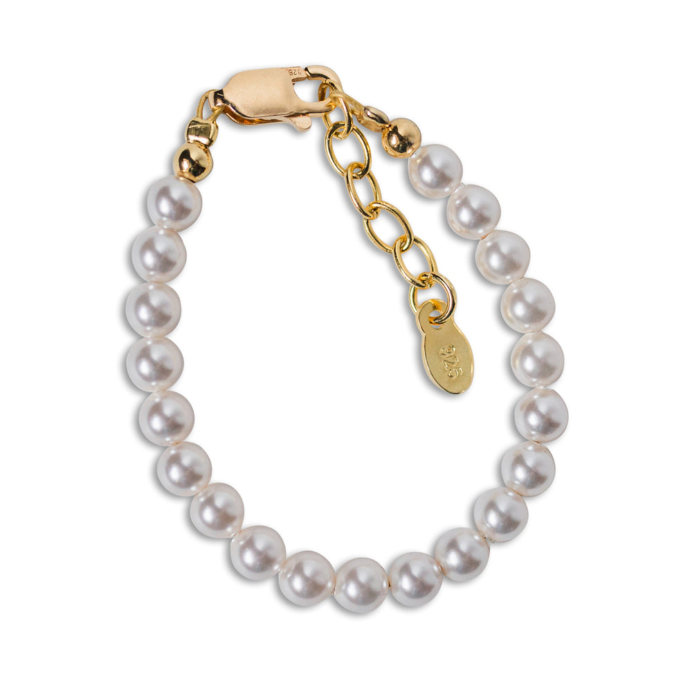 Audrey-14K Gold-Plated Pearl Bracelet with Simulated Pearls for Babies, Toddlers and Little Girls