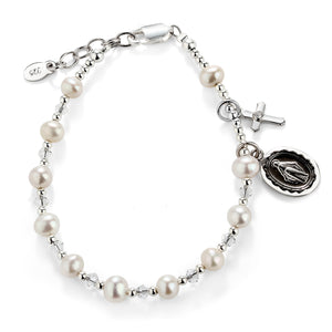 Girls First Communion Gift Sterling Silver Rosary Bracelet with Miraculous Medal