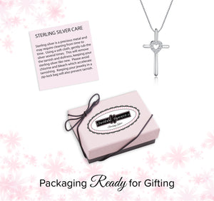 Sterling Silver Children's Cross Necklace with CZ Heart