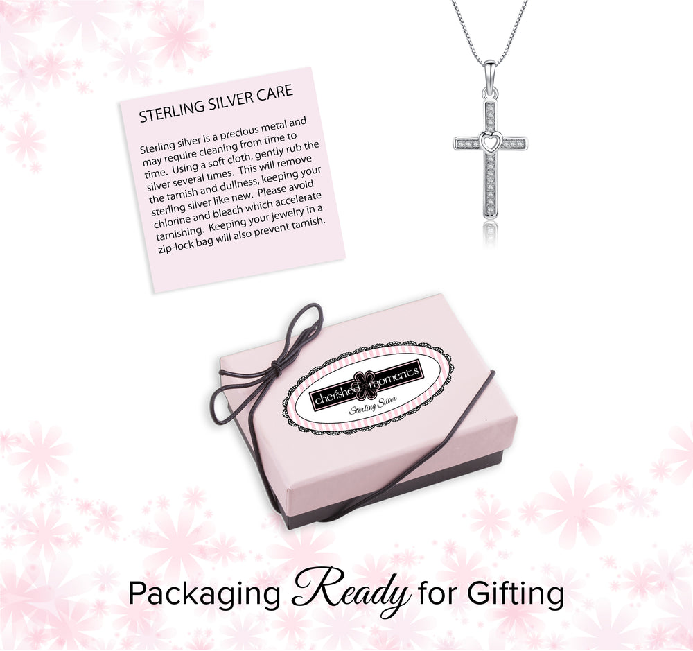 Sterling Silver Children's Cross CZ Necklace with Open Heart