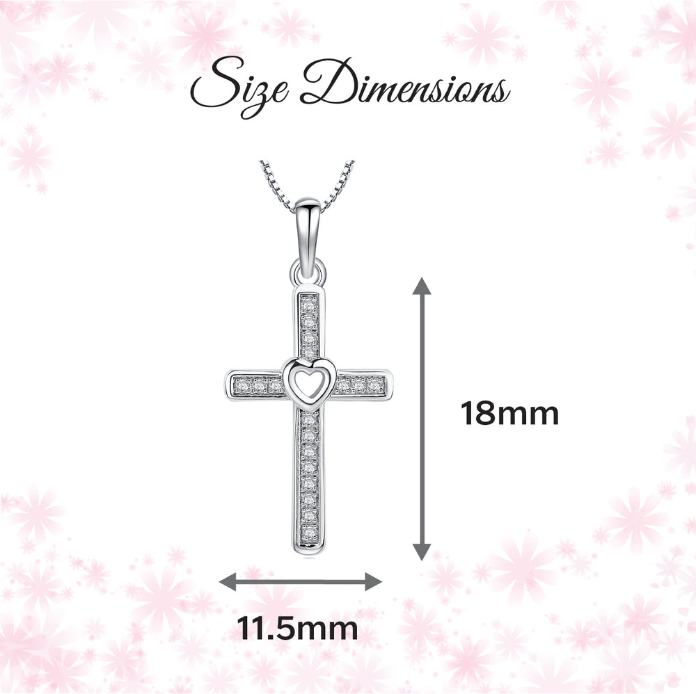 Sterling Silver Children's Cross CZ Necklace with Open Heart