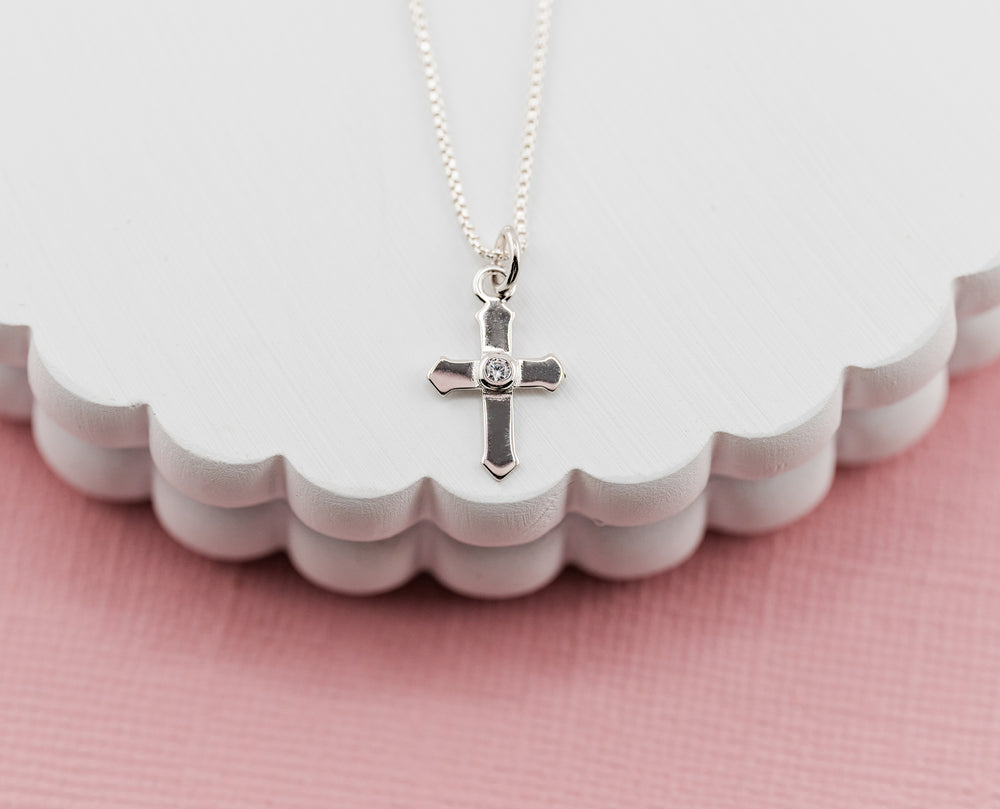 Sterling Silver Cross Necklace for Baptism or Communion Gift