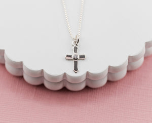 Sterling Silver Cross Necklace for Baptism or Communion Gift