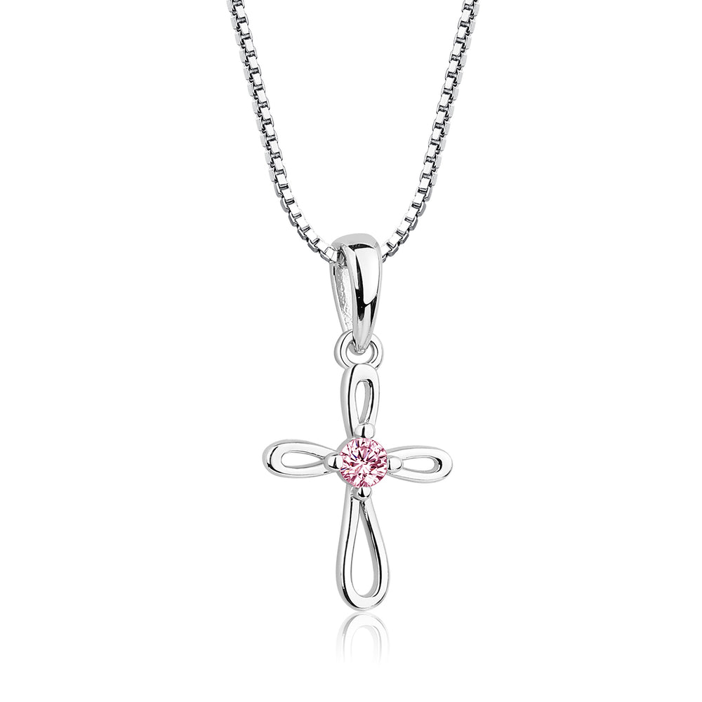 Sterling Silver Children's Pink Infinity Cross Necklace for Kids